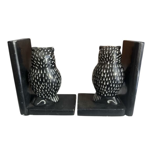 Vintage Hand Carved Soapstone Owl Bookends Set of 2 - Picture 5 of 10
